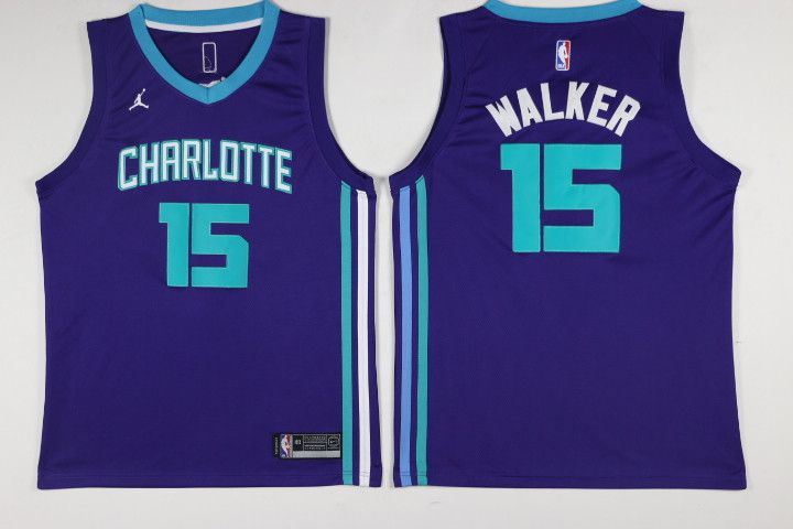 Men Charlotte Hornets 15 Kemba Walker Purple Swingman Edition NBA Jersey